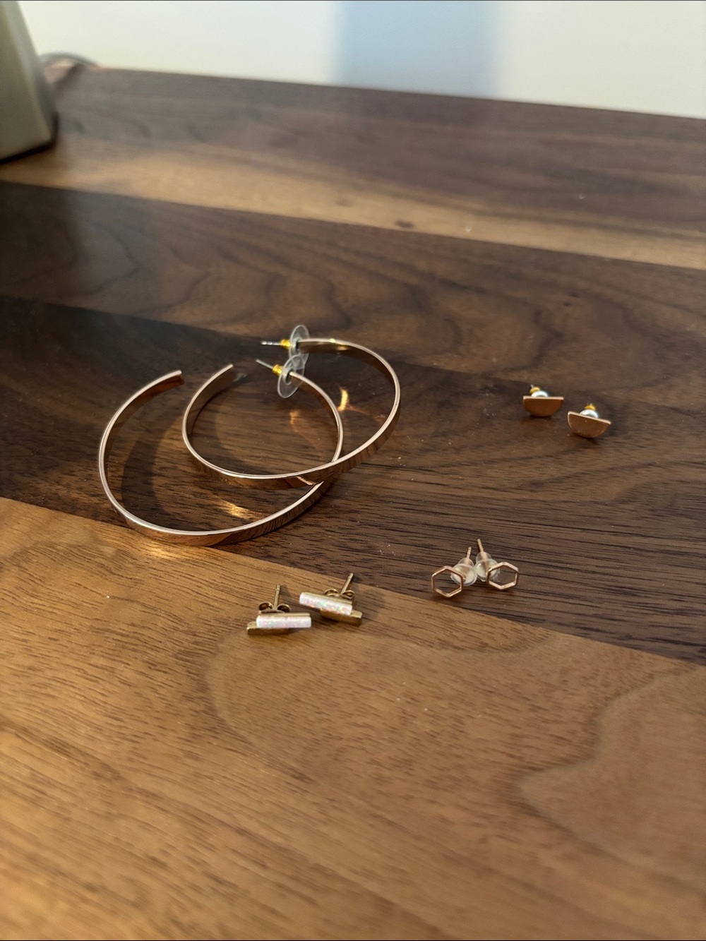 Rose Gold Hoop & Stud Earring Set - Women's Jewelry